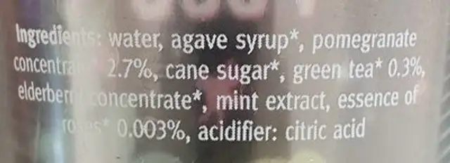 Yootea Pink Rose ingredients label