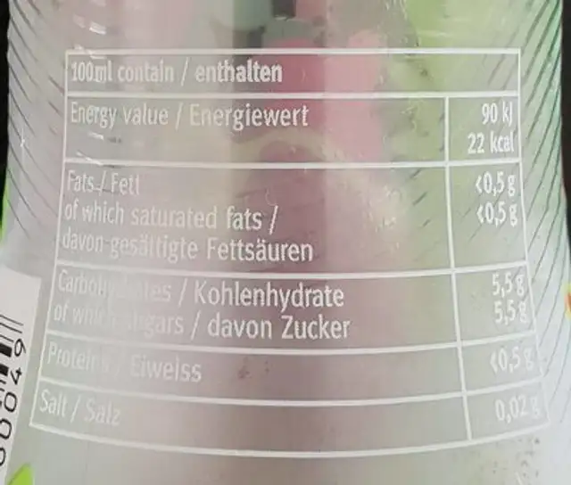 Yootea Pink Rose nutrition facts table