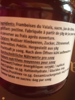 Confiture framboise ingredients label