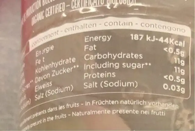 Pommes nutrition facts table