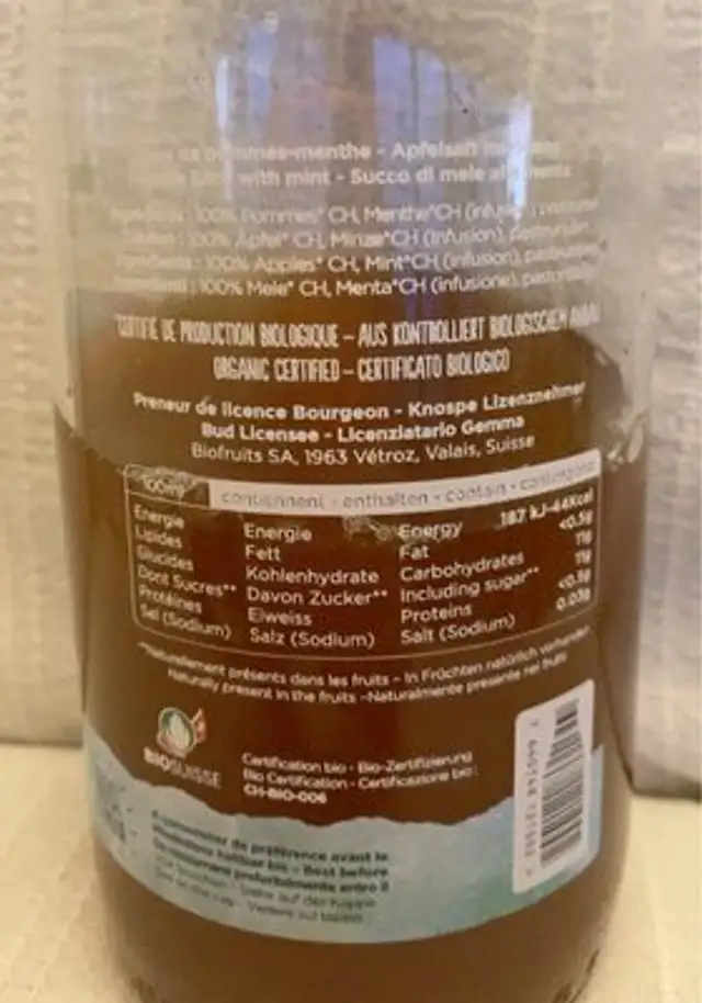 Pommes & menthe nutrition facts table