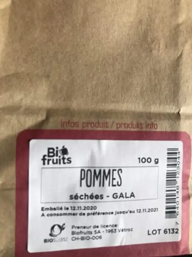 Pommes séchées ingredients label