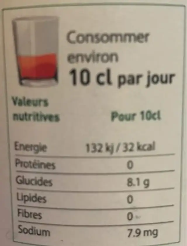 Jus de cranberries enrichi au jus de mangoustan et d'aronia nutrition facts table