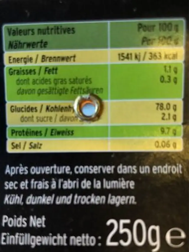 Gnocchetti Riz Curcuma Bio nutrition facts table