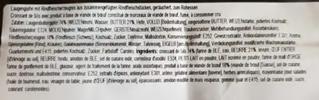 Croissant viande séchée ingredients label