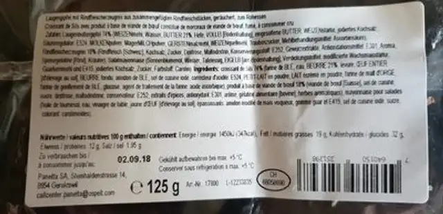 Croissant viande séchée nutrition facts table