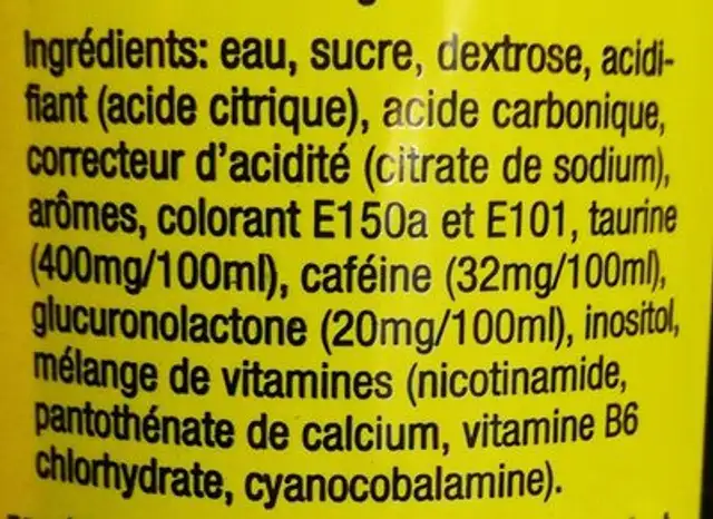 Monday energy drink Classic ingredients label