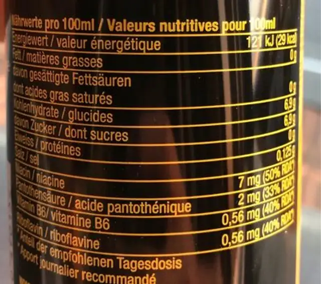 MONDAY nutrition facts table