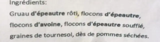 Kernen-Müesli ingredients label