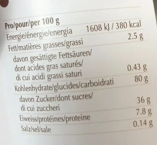Biscuits a l'anis nutrition facts table