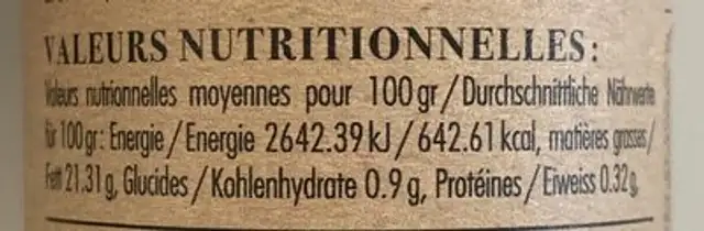 Ail des ours No 052 nutrition facts table