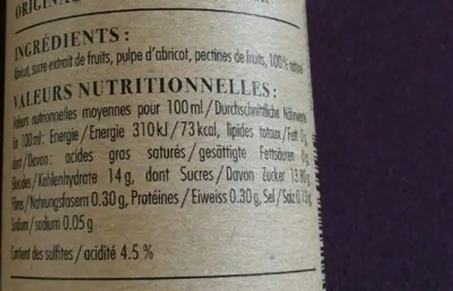 Vinaigre pulpeux d'abricot nutrition facts table