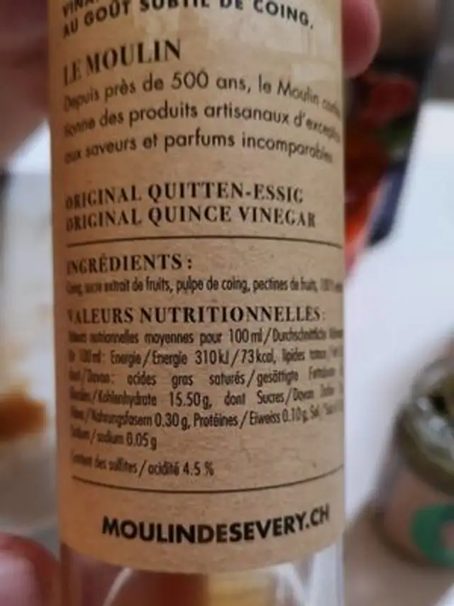 Vinaigre pulpe de coing n° 021 nutrition facts table