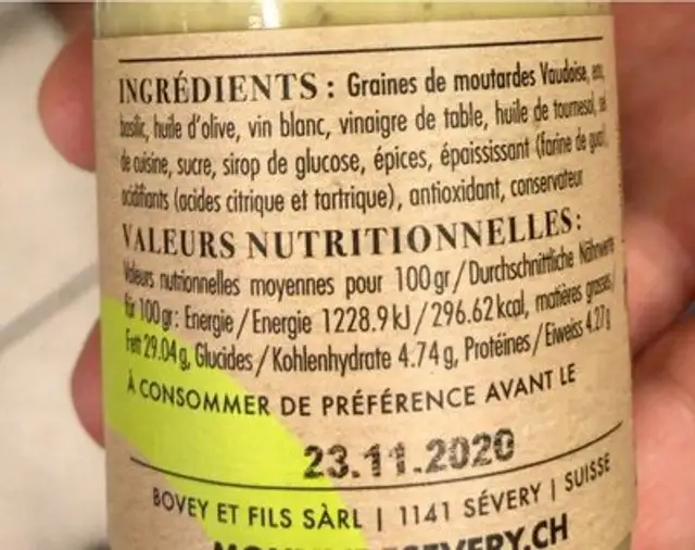 Moutarde au basilic nutrition facts table