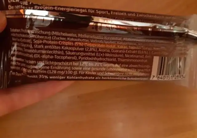 Protein energy chocolate crisp ingredients label