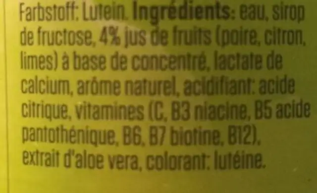 the Vitamin Water focus water pear & lime ingredients label