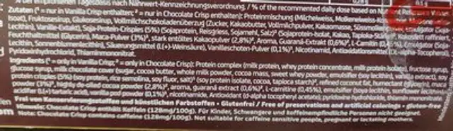 Protéine Energy ingredients label