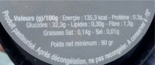 Sorbet mangue nutrition facts table