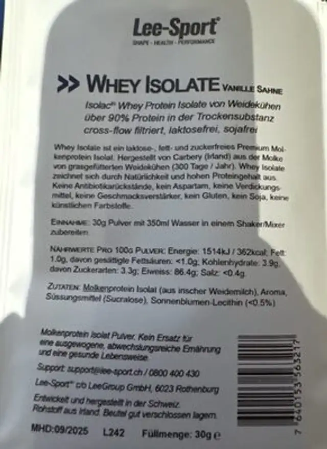 Whey Isolate Vanille Sahne front packaging