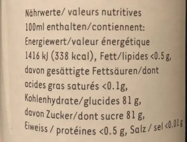 Cassis sirop bio nutrition facts table