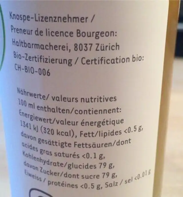 Sirop Bio Gingembre-Lime nutrition facts table