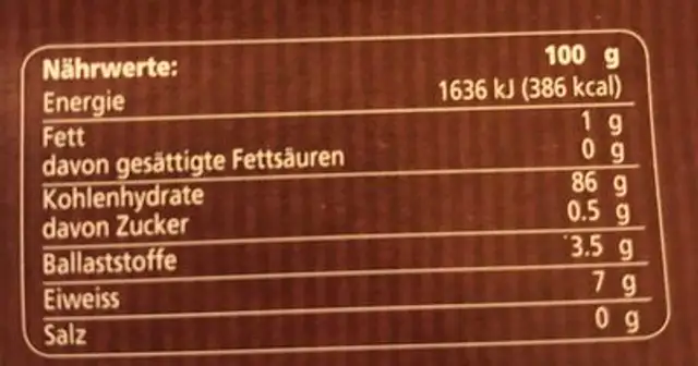 Maiswaffeln nutrition facts table