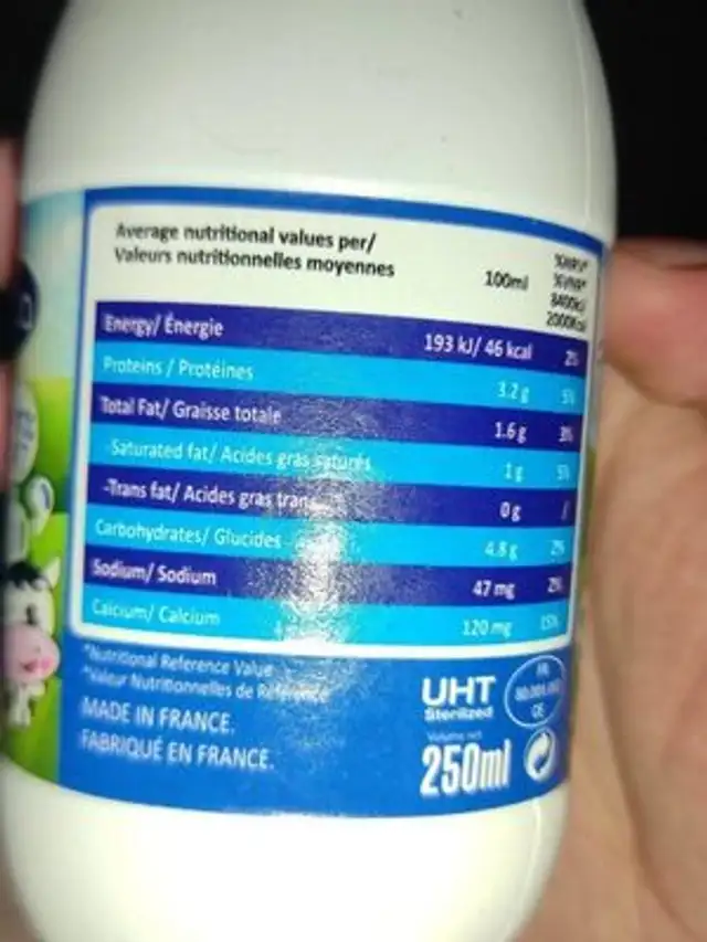 Lait nutrition facts table