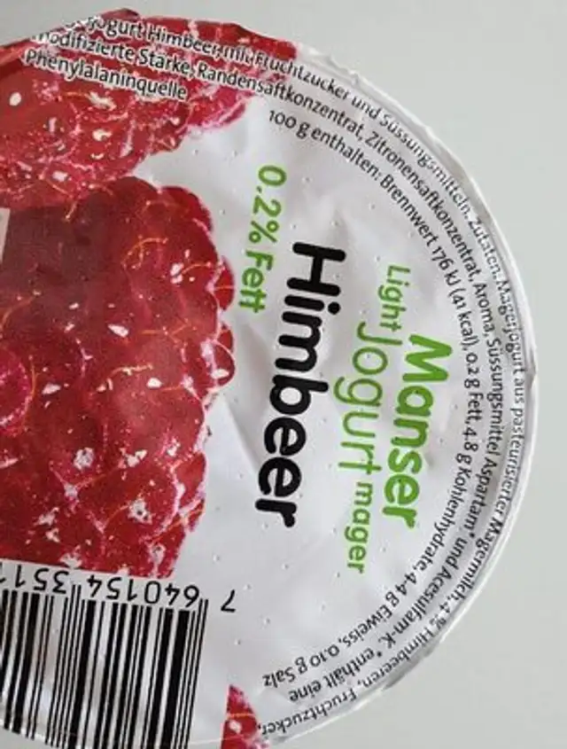 Manser Light Jogurt Himbeer nutrition facts table