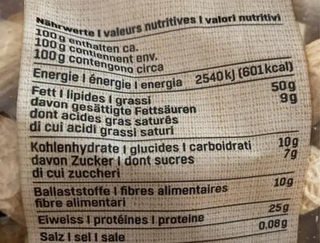 Cacahuètes Spagnolette nutrition facts table