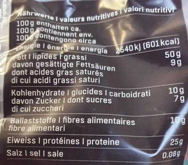 Cacahuète nutrition facts table