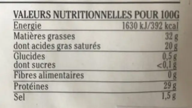 Les fondues Wyssmüller nutrition facts table