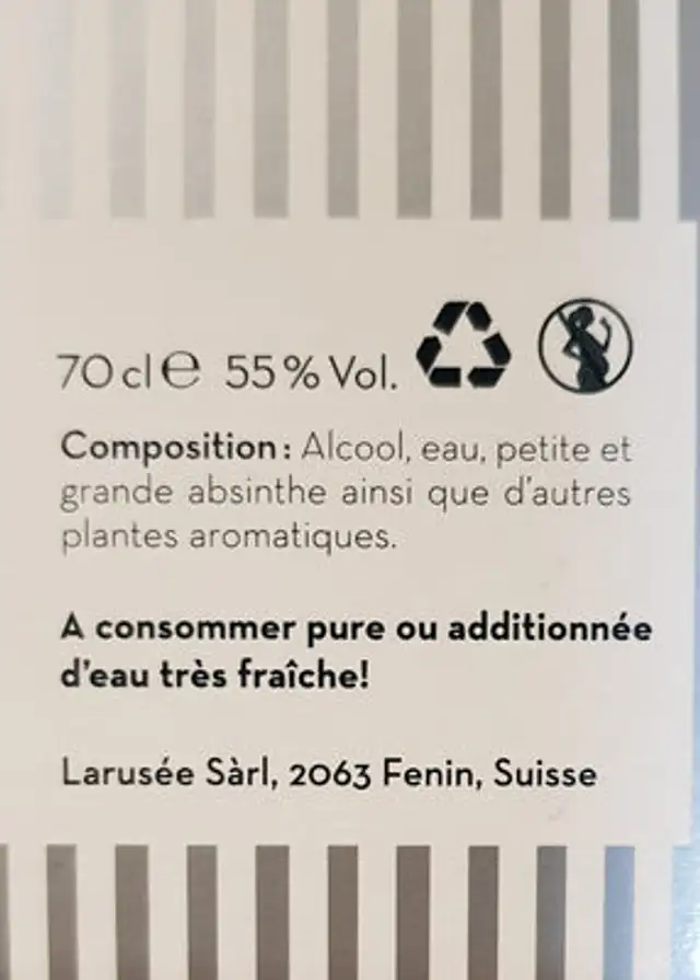 Absinthe Larusée Bleue nutrition facts table