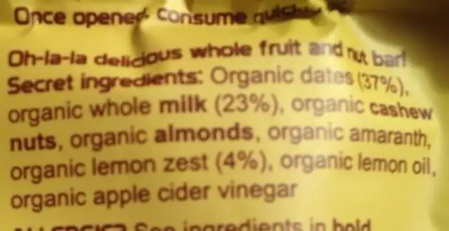 Lemon cake ingredients label
