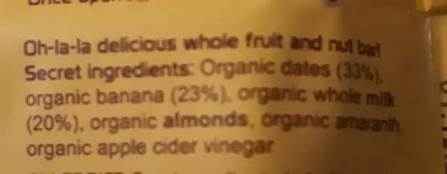 Banana muffin ingredients label