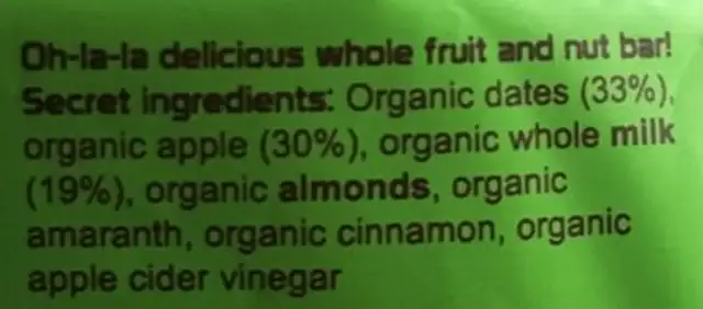 Good for you dessert bar ingredients label