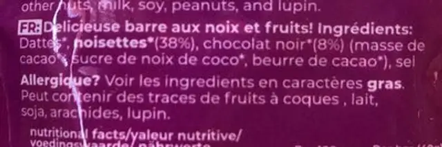 Hazelnut cookie dough ingredients label