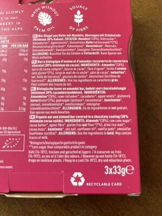 Sweet'N'Salty Almond ingredients label