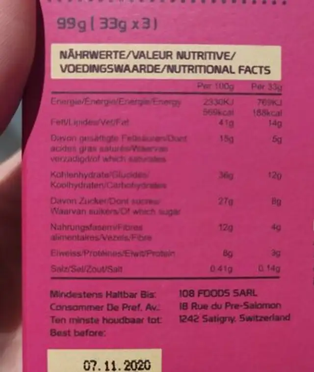 Sweet'N'Salty Almond nutrition facts table