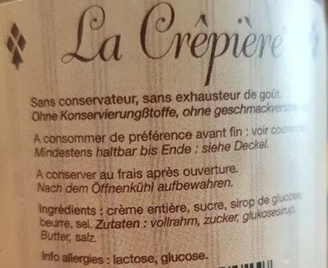 Caramel au beurre salé ingredients label