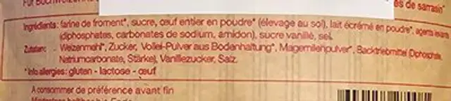 Gauffres et pancakes ingredients label