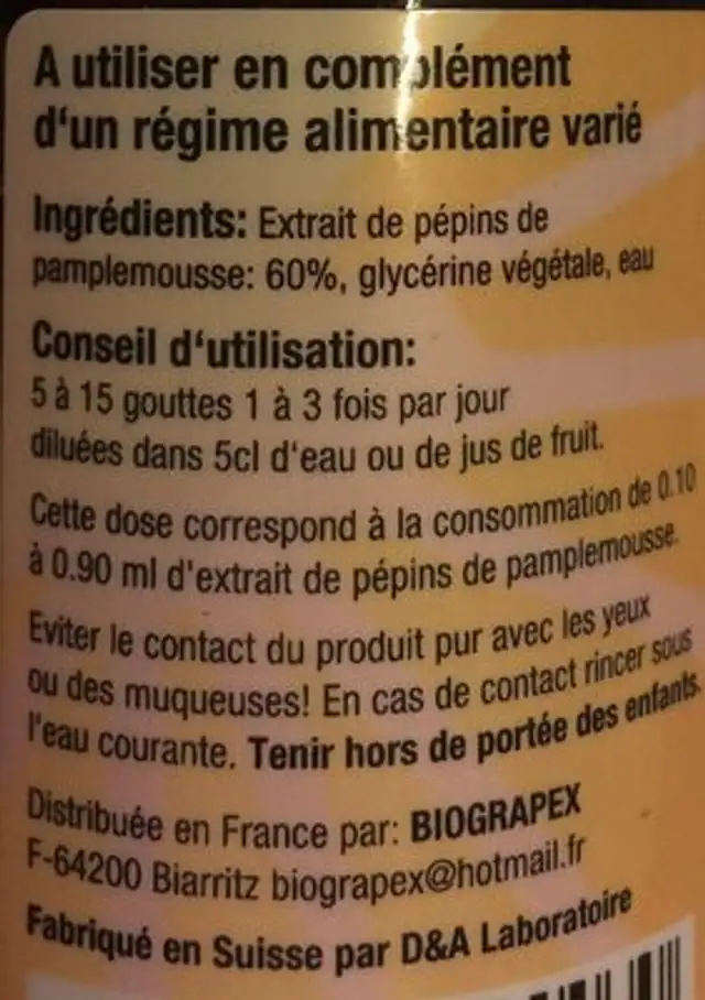 Grapex Bio 60% Flacon Verre - 100 ML - Grapex ingredients label