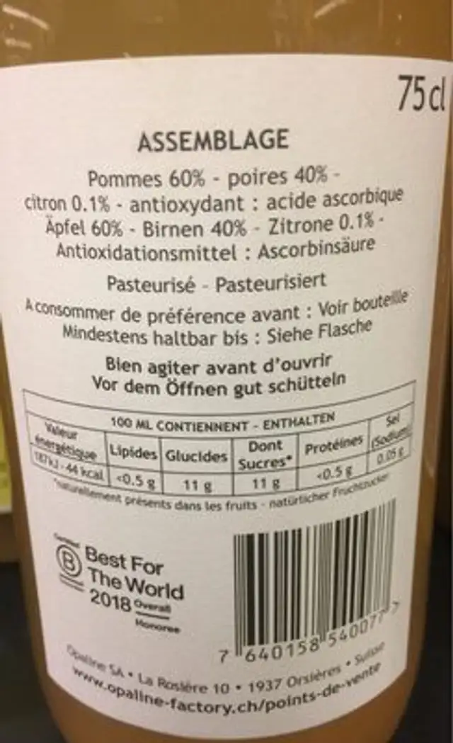 Jus de fruit pommes poires ingredients label