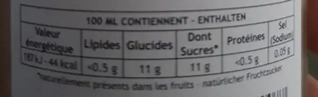 Jus de fruit pommes poires nutrition facts table