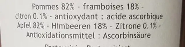 Pur jus de fruits frais nutrition facts table