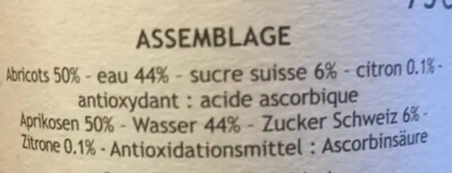 Nectar de fruit frais abricots ingredients label