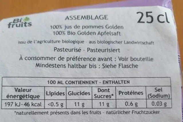 Golden bio nutrition facts table