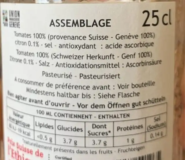 Jus de legumes nutrition facts table