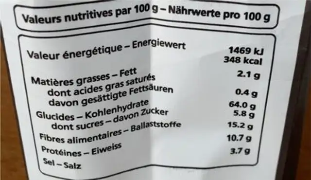 Croustilles de Sion nutrition facts table