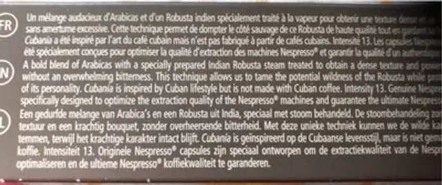 Nespresso 2014 New Autumn Limited Edition 5 Sleeves: Cubanía nutrition facts table