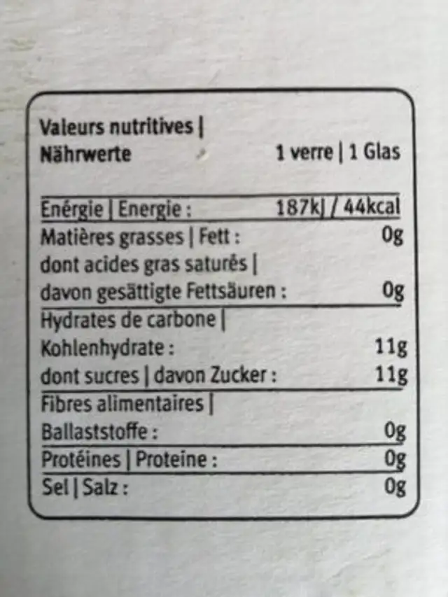 Jus de pomme artisanal pasteurisé nutrition facts table
